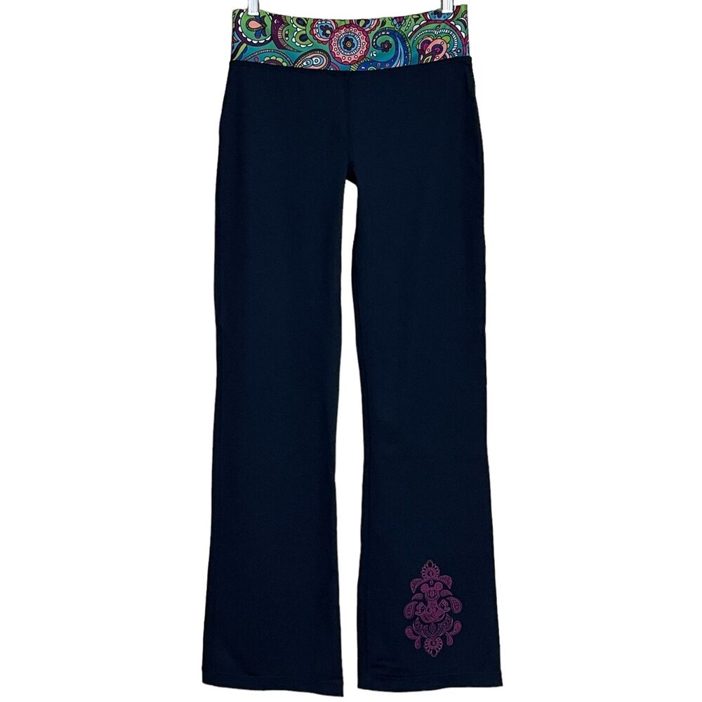 Disney Parks Mickey Mouse Yoga Stretch Pants Size S Boot Flare Black Paisley